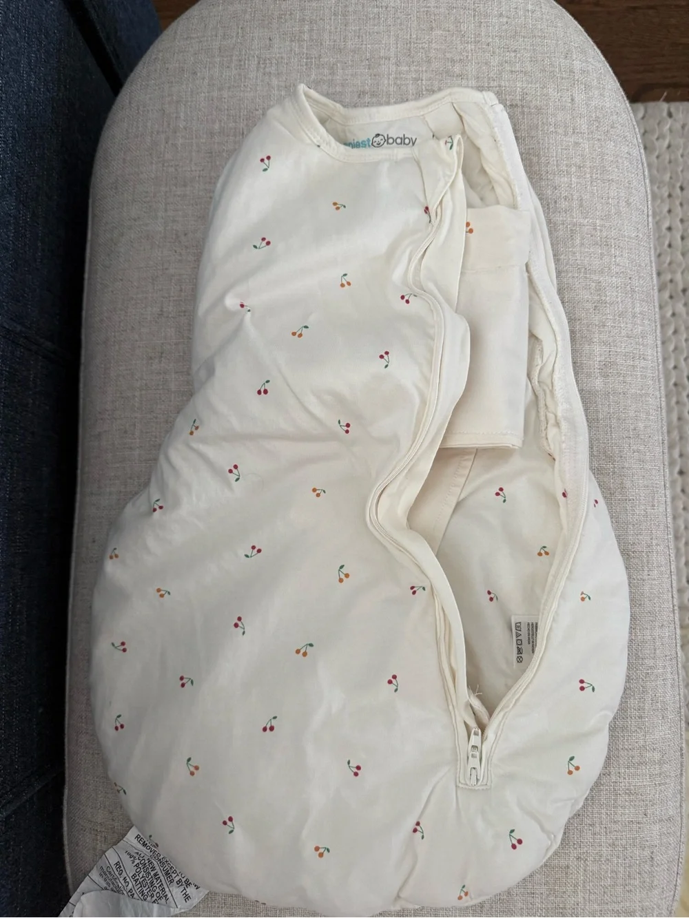 Happiest Baby Cream Cherry Print Swaddle Sack - Zipper
